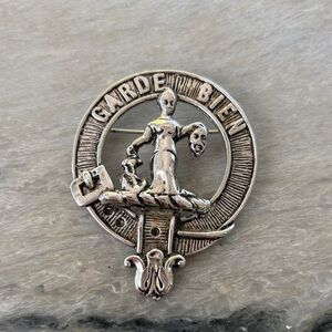 Silver Tone Garde Bien Crest Brooch Pin